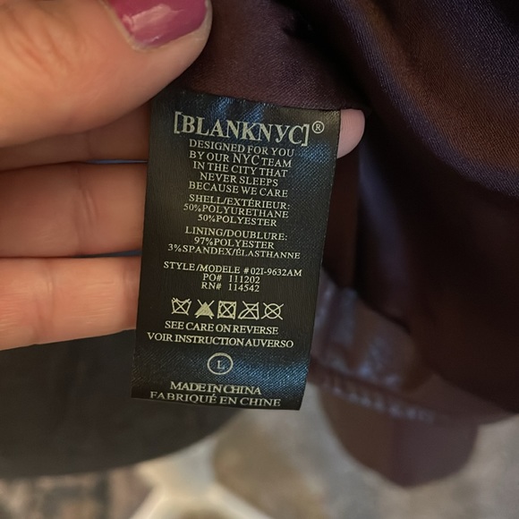 BLANKNYC Anthropologie Faux Leather Moto Jacket Plum/Prune Color - NWT, Size L - Picture 5 of 11